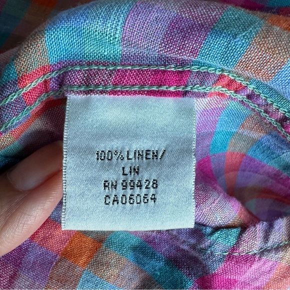 Bugatchi  mens 💯 Linen Multicolored Long‎ sleeve shirt Preppy Classic - Picture 6 of 7